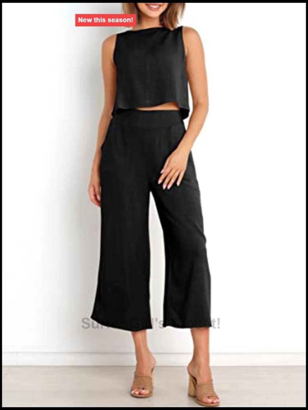 Linen Blend Sleeveless Crop Top & Wide Leg Pants 2 Piece Outfit - Picture 4 of 7